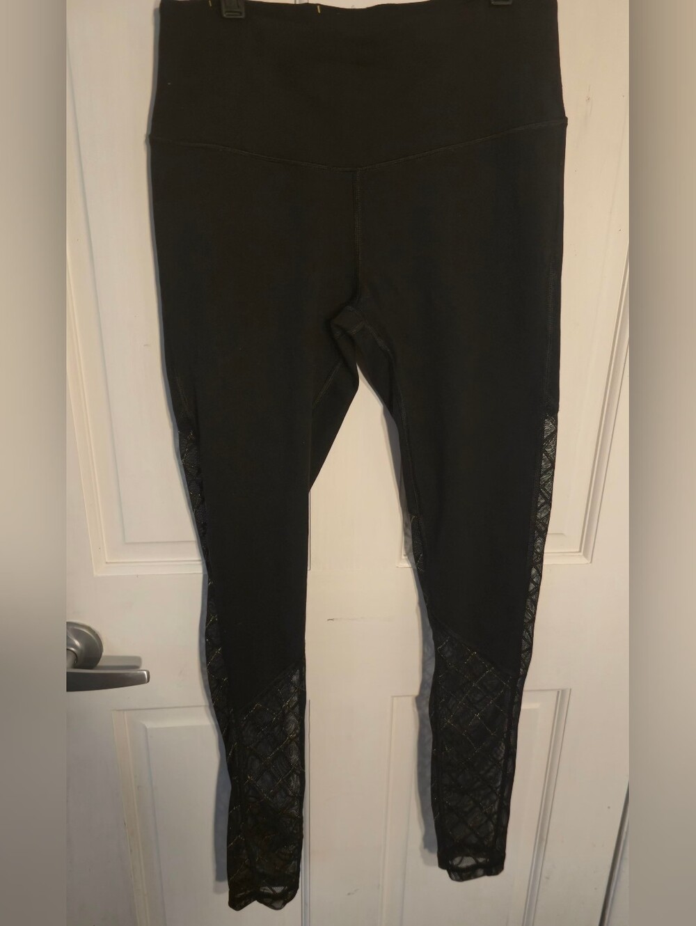 Victoria Sport Black & Gold  Accent  Lace   Leggings Size S